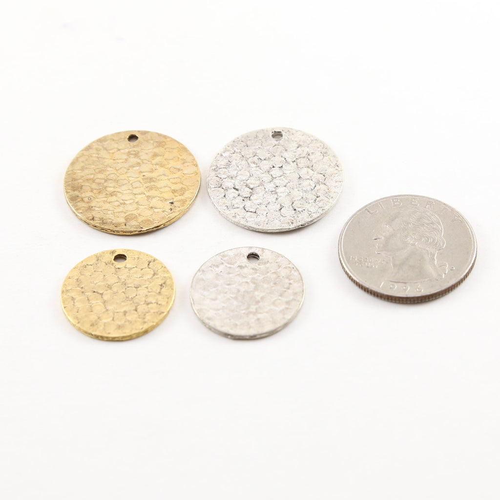 Sterling Silver or Pewter 2 Size Options Metal Textured Hammered Round Circle