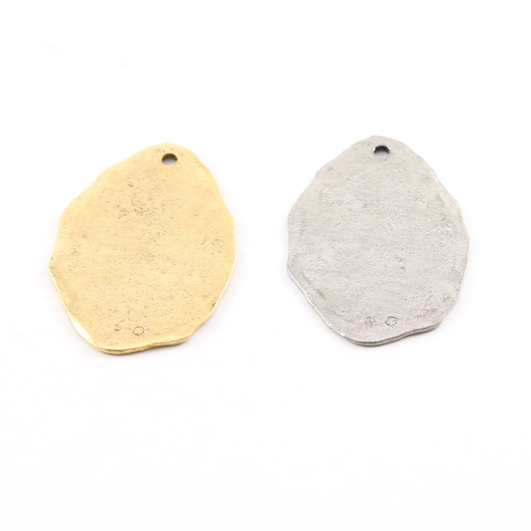 Pewter Large Oblong Oval Line Textured Stamping Medallion