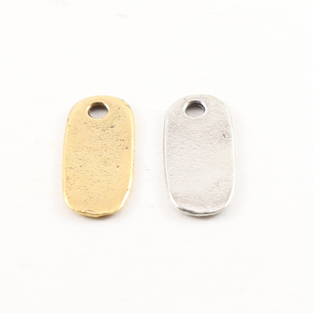23mmx 10mm Pewter Metal Oblong Long Oval Rounded Stamping Disc Tag Charm (2pc)