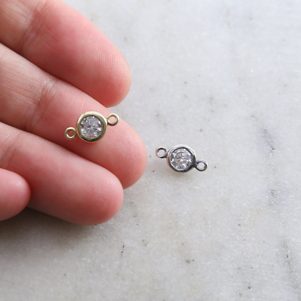 Sterling Silver or Vermeil Small Oxidized or CZ Cubic Zirconia 6mm Charm