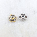 Sterling Silver or Vermeil Round Pave CZ Evil Eye Protector Pendant