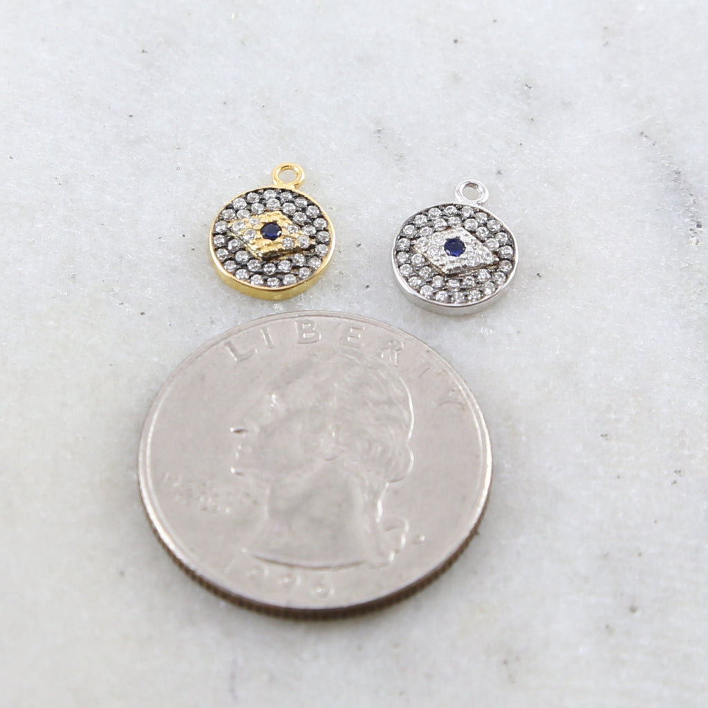 Sterling Silver or Vermeil Round Pave CZ Evil Eye Protector Pendant