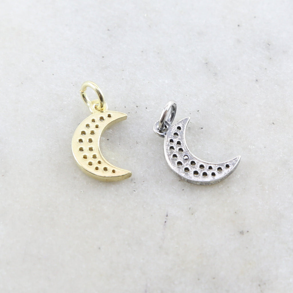 Sterling Silver or Vermeil CZ Crescent Moon Pave Cubic Zirconia Charm