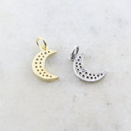 Sterling Silver or Vermeil CZ Crescent Moon Pave Cubic Zirconia Charm