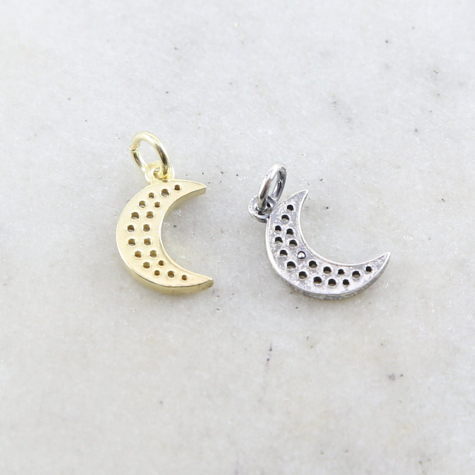 Sterling Silver or Vermeil CZ Crescent Moon Pave Cubic Zirconia Charm