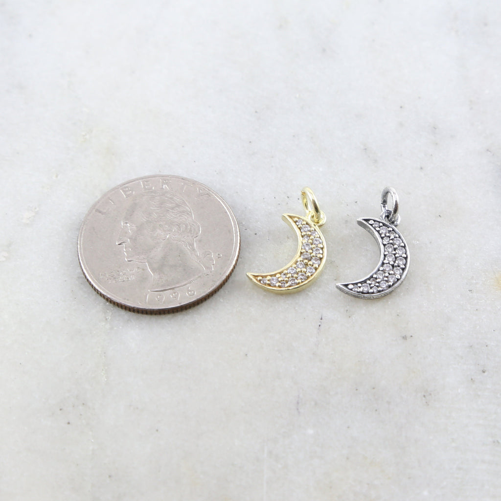 Sterling Silver or Vermeil CZ Crescent Moon Pave Cubic Zirconia Charm