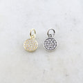 Sterling Silver or Vermeil Round Circle CZ Pave Cubic Zirconia Disc Charm Coin