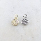 Sterling Silver or Vermeil Round Circle CZ Pave Cubic Zirconia Disc Charm Coin