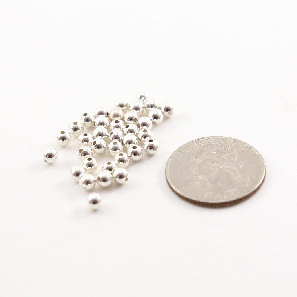 Sterling Silver 4mm Smooth Seamless Round Spacer Beads (25pc)