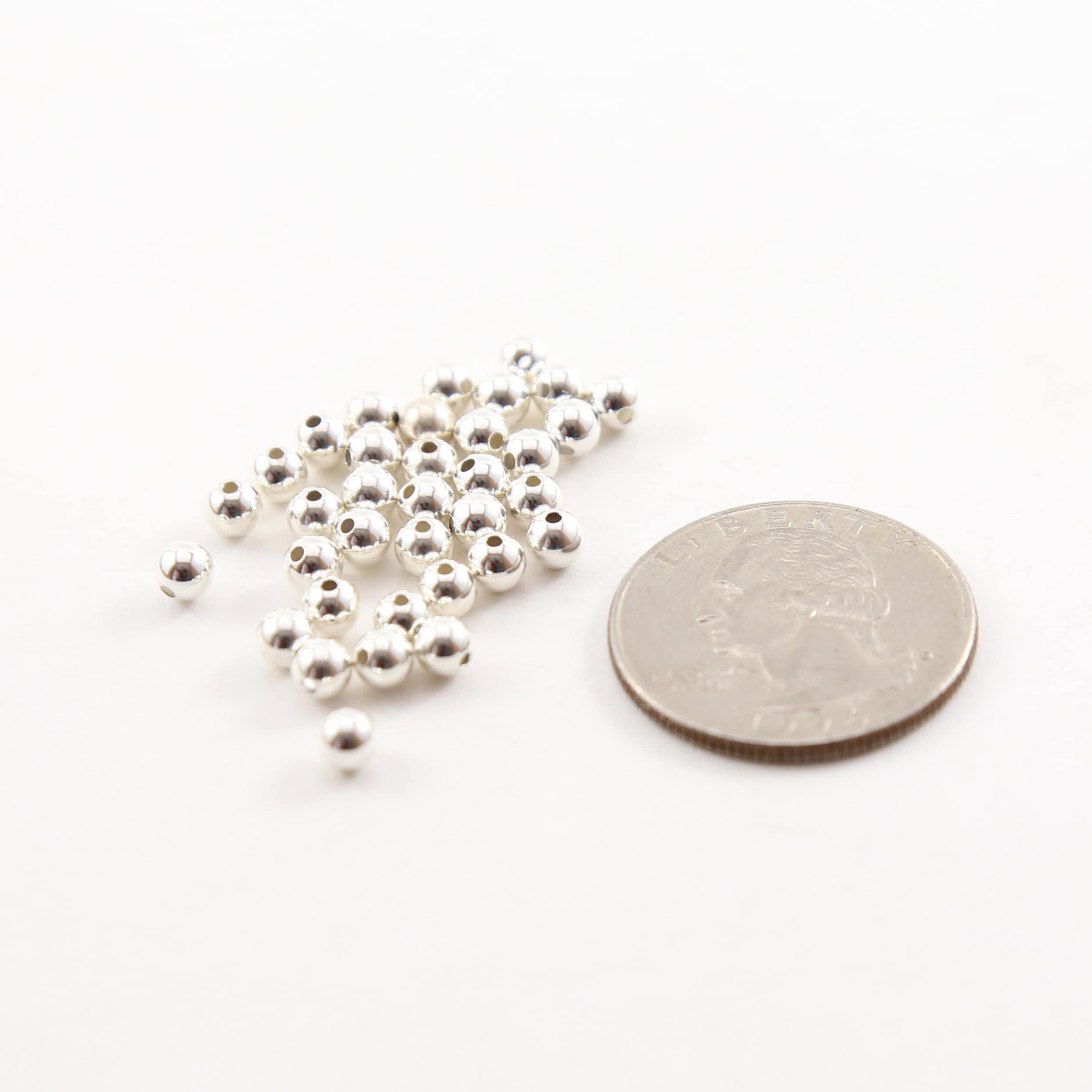 Sterling Silver 4mm Smooth Seamless Round Spacer Beads (25pc)