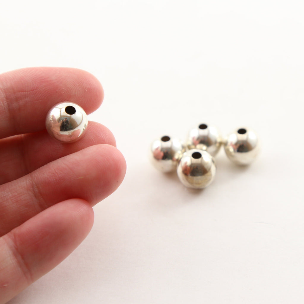 Sterling Silver 10mm Smooth Seamless Round Spacer Beads (5pc)