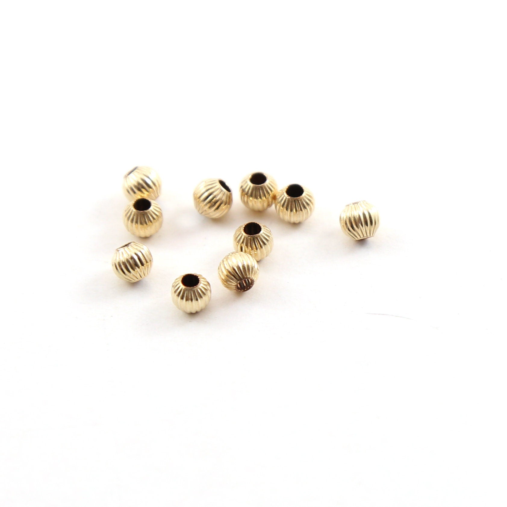 14K Gold Filled 4mm Corrugated Seamless Round Spacer Beads (10pc)