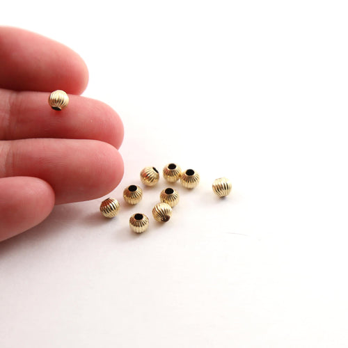14K Gold Filled 4mm Corrugated Seamless Round Spacer Beads (10pc)