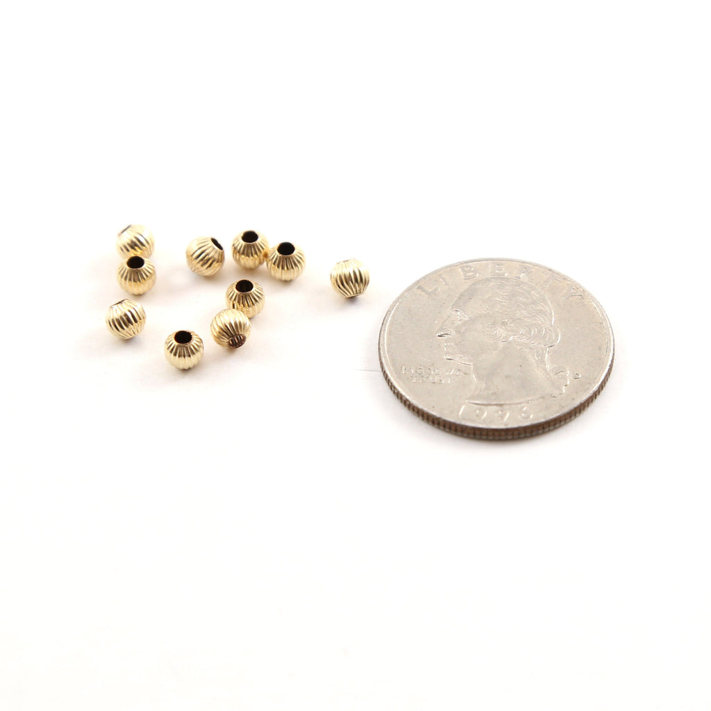 14K Gold Filled 4mm Corrugated Seamless Round Spacer Beads (10pc)