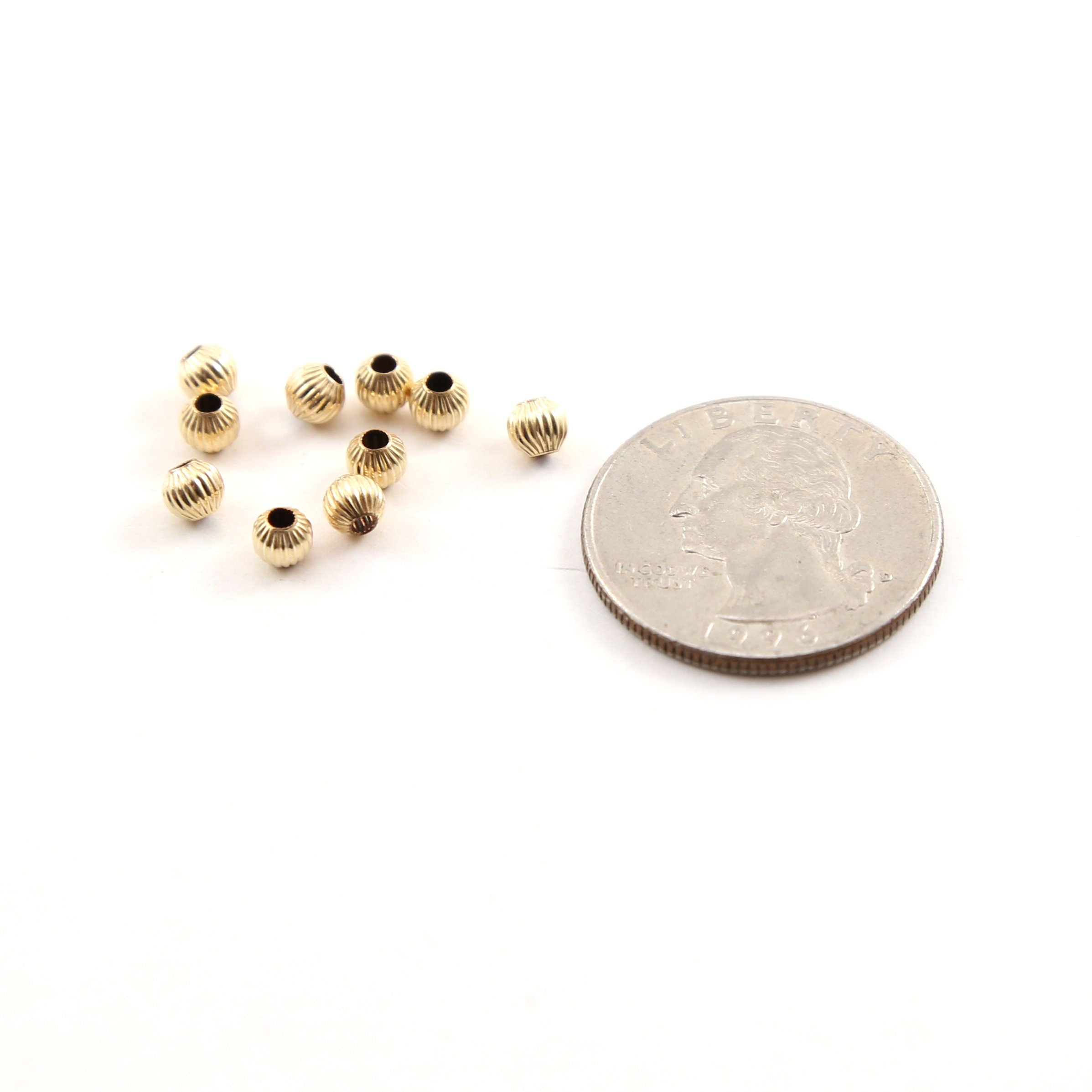 14K Gold Filled 4mm Corrugated Seamless Round Spacer Beads (10pc)