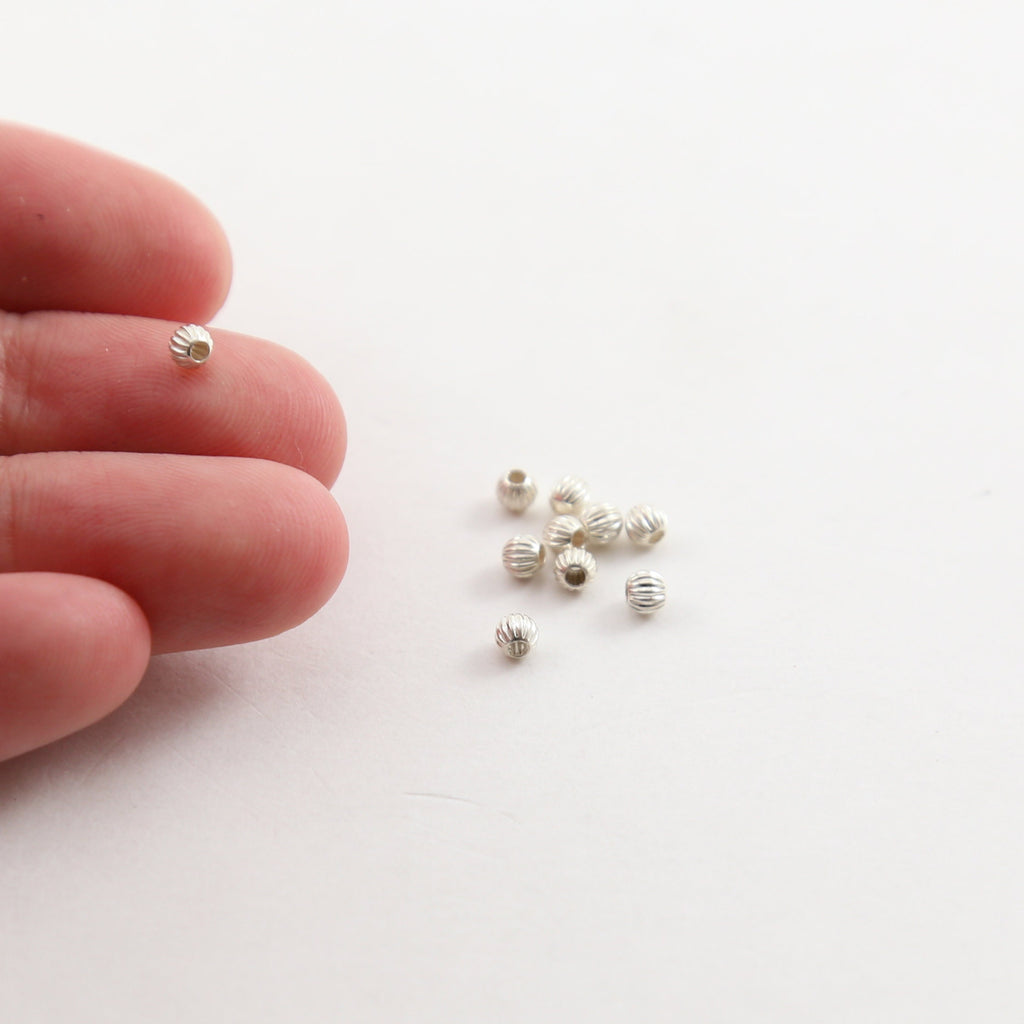 Sterling Silver 3mm Corrugated Seamless Round Spacer Beads (10pc)