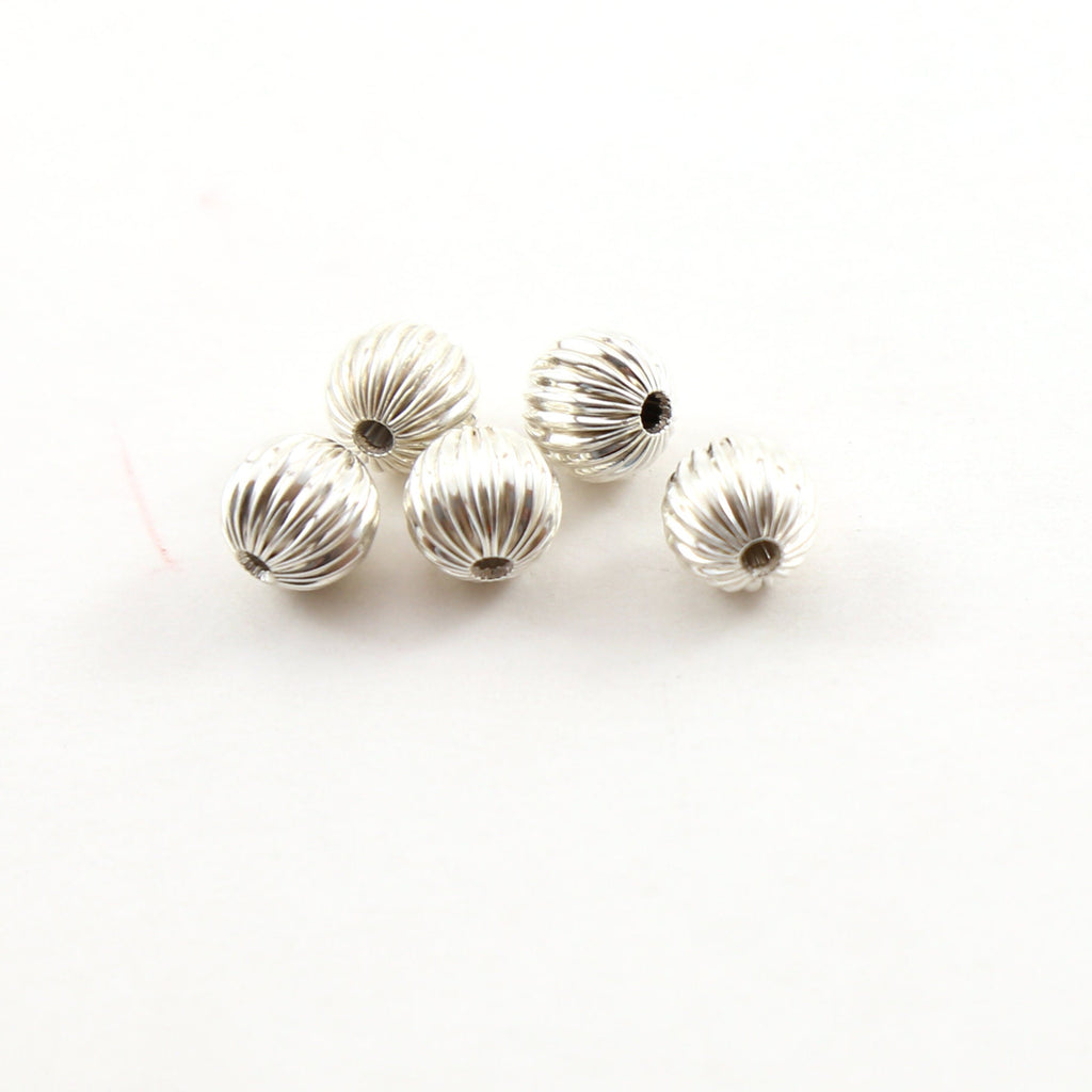 Sterling Silver 8mm Corrugated Seamless Round Spacer Beads (5pc)