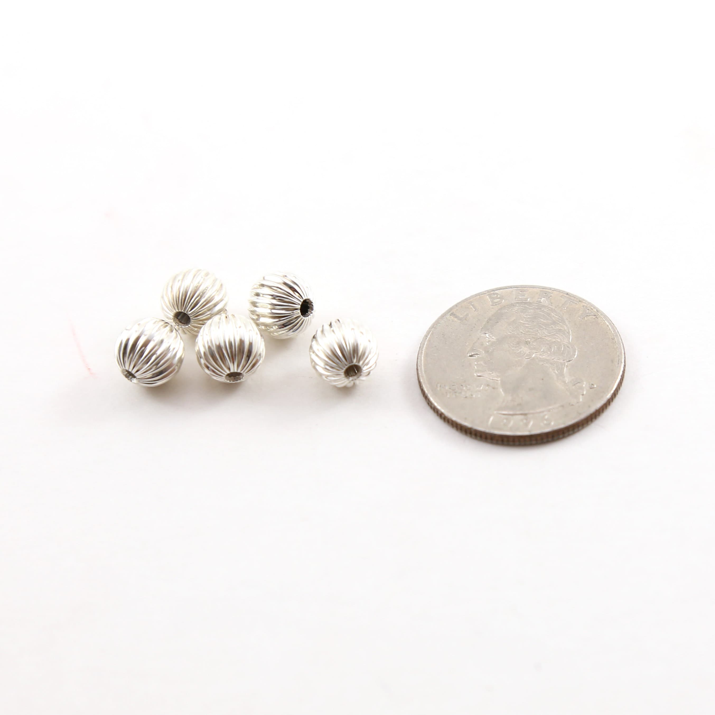Sterling Silver 8mm Corrugated Seamless Round Spacer Beads (5pc)
