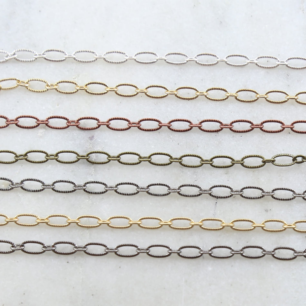 3.5mmx6.5mm Brass Small Oval Textured Crimped Chain in 7 – Sold by the Foot