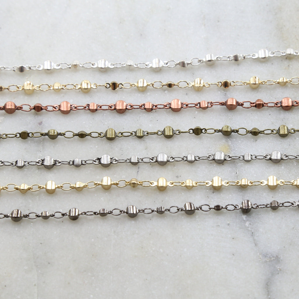 Brass Plated Faceted Graduated Ball Chain in 7 Finishes – Sold by the Foot