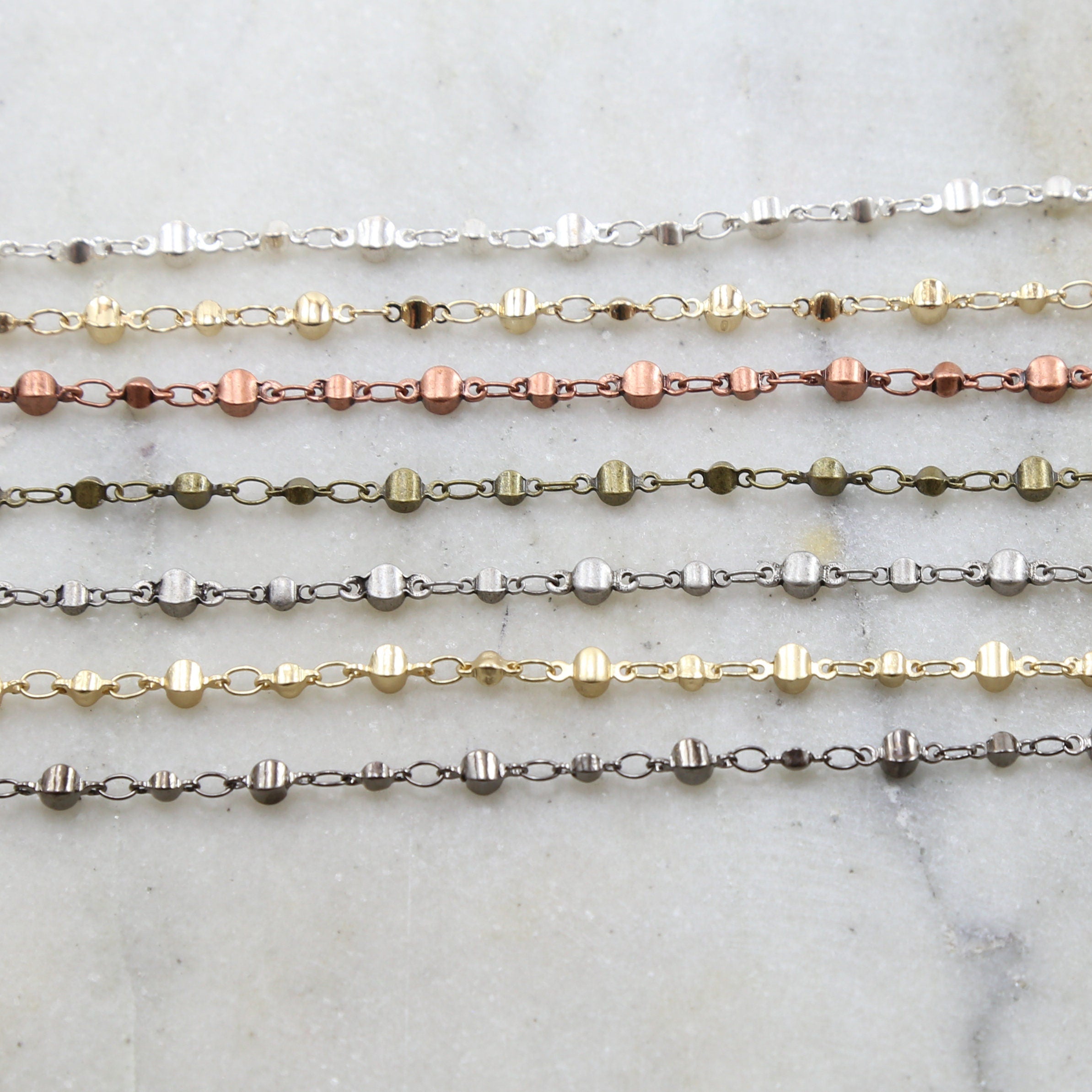 Brass Plated Faceted Graduated Ball Chain in 7 Finishes – Sold by the Foot