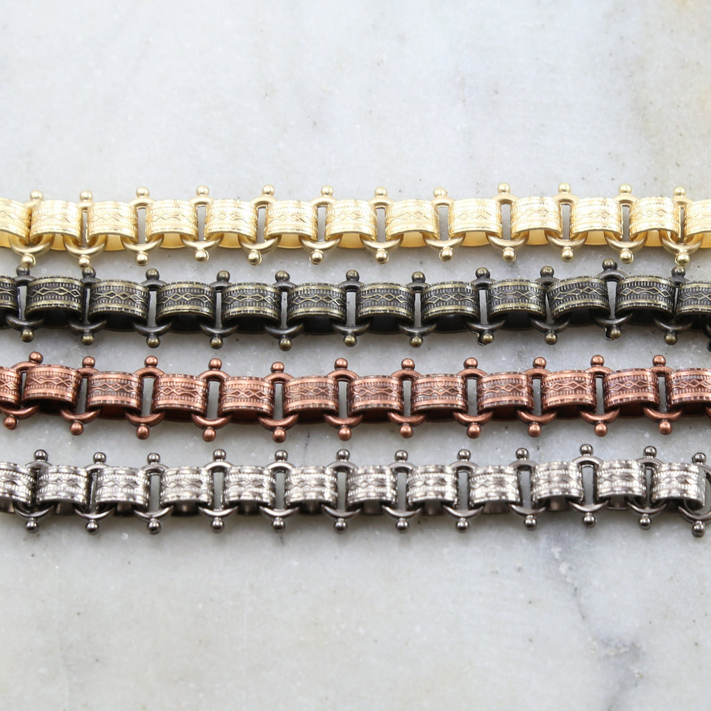 Brass Large Fancy Detailed Oval Chain with Dotted Ovals – Sold by the Foot