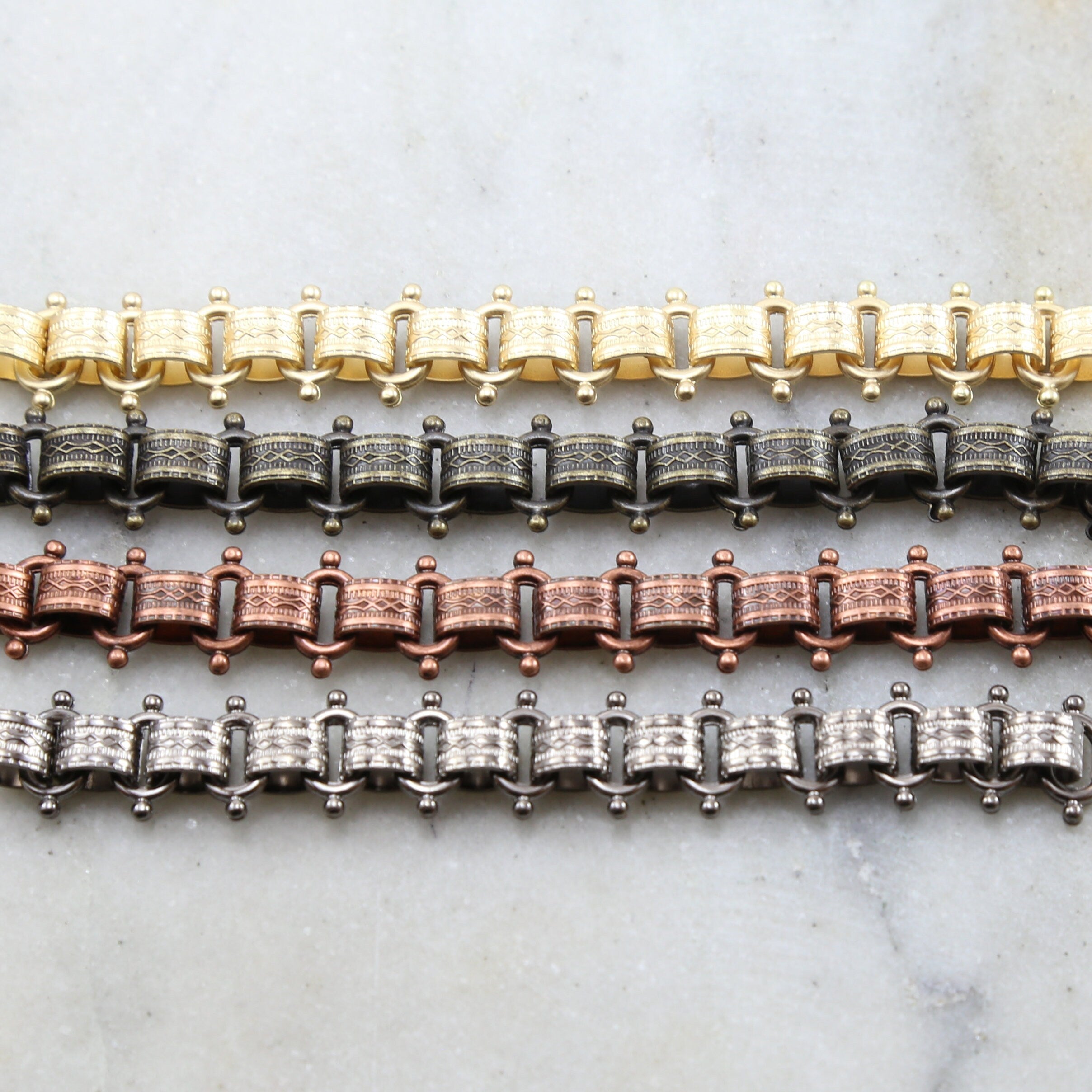 Brass Large Fancy Detailed Oval Chain with Dotted Ovals – Sold by the Foot