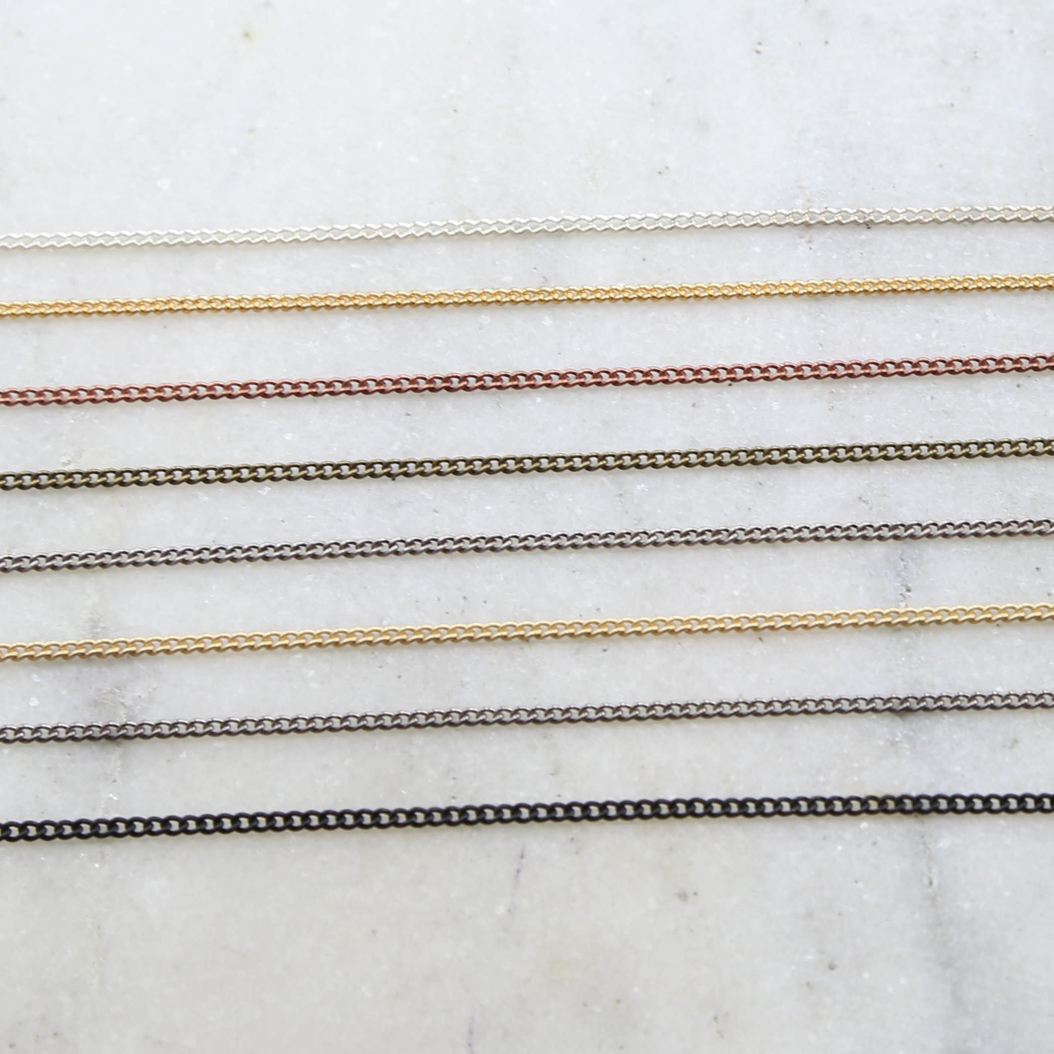 Brass Ultra Dainty Curb Chain in Shiny Silver Shiny Gold – Sold by the Foot
