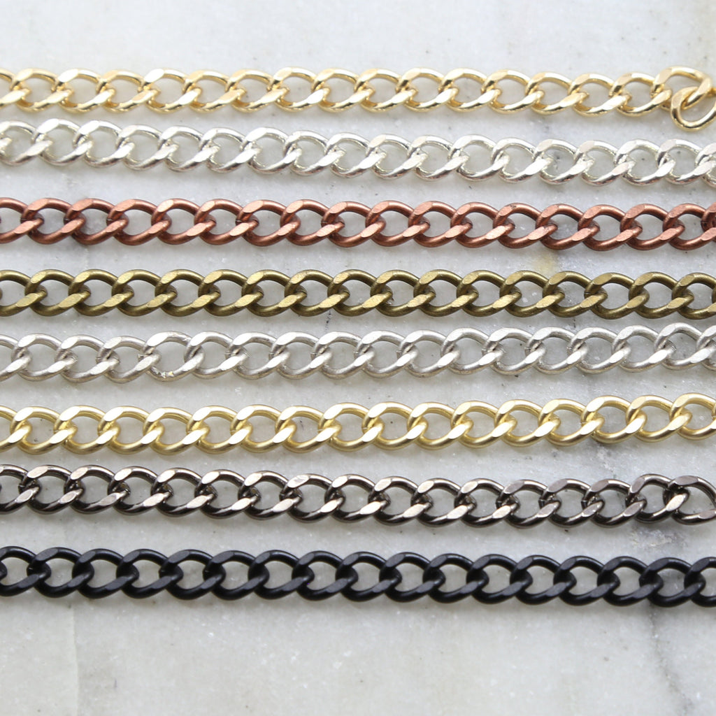 Brass Thick Faceted Diamond Cut Curb Chain in 8 Finishes – Sold by the Foot