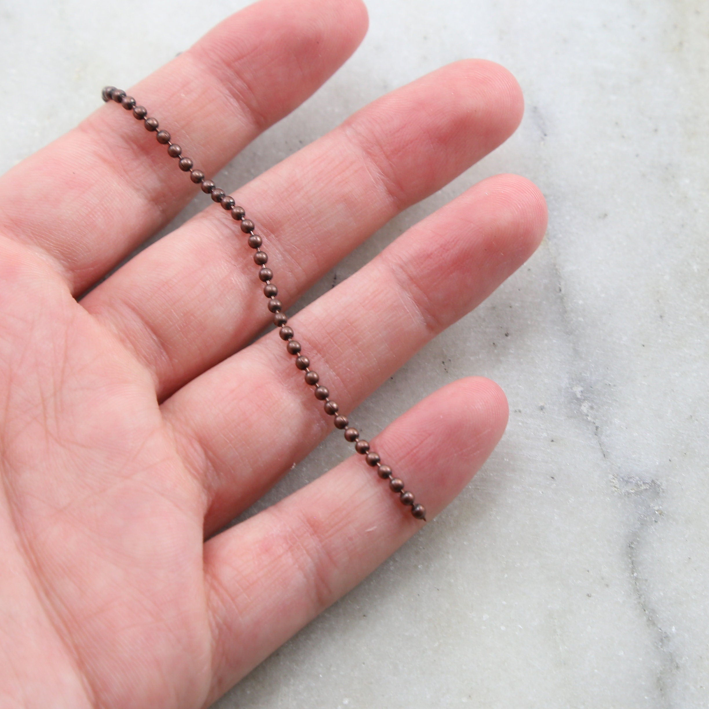 Brass 2mm Antique Ball Chain in Antique Copper Gunmetal – Sold by the Foot