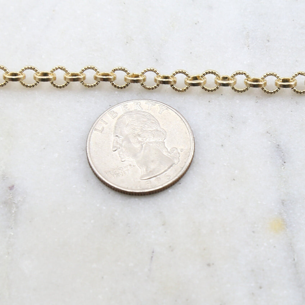 Brass 5mm Round Etched Textured Link Chain in 7 Finishes – Sold by the Foot