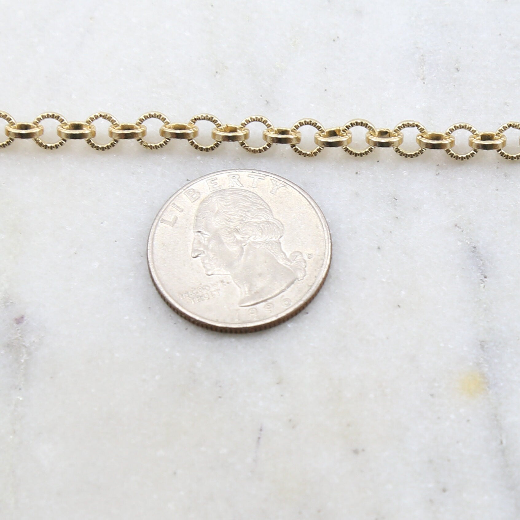 Brass 5mm Round Etched Textured Link Chain in 7 Finishes – Sold by the Foot