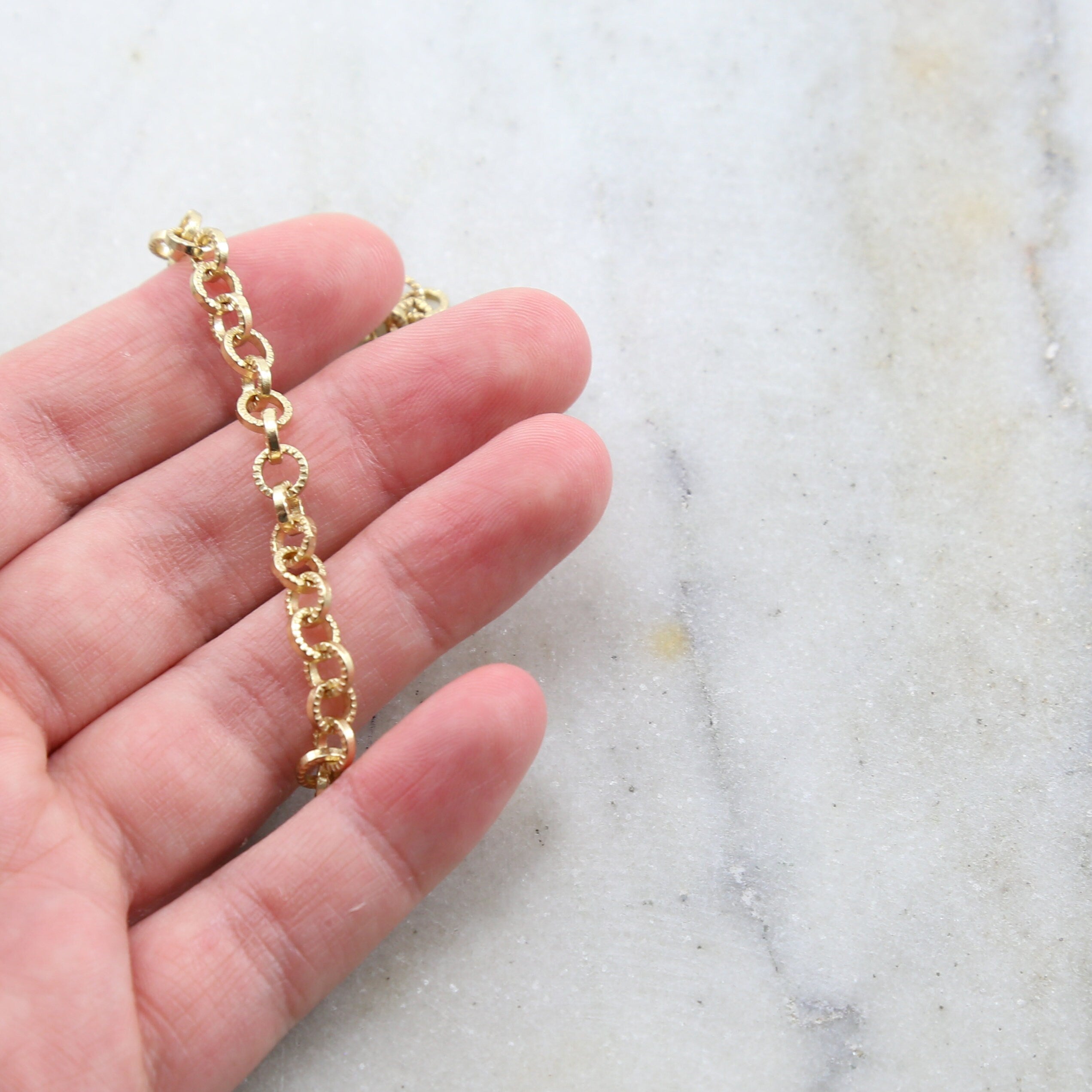 Brass 5mm Round Etched Textured Link Chain in 7 Finishes – Sold by the Foot