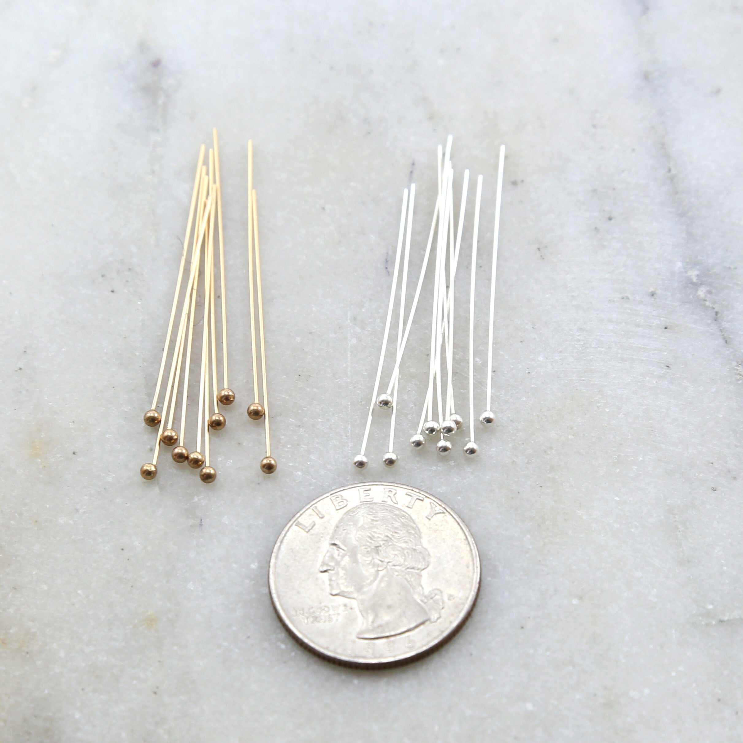 Sterling Silver or 14K Gold Filled 1.5 Inch Ball Head Pin 24 Gauge (10pc)