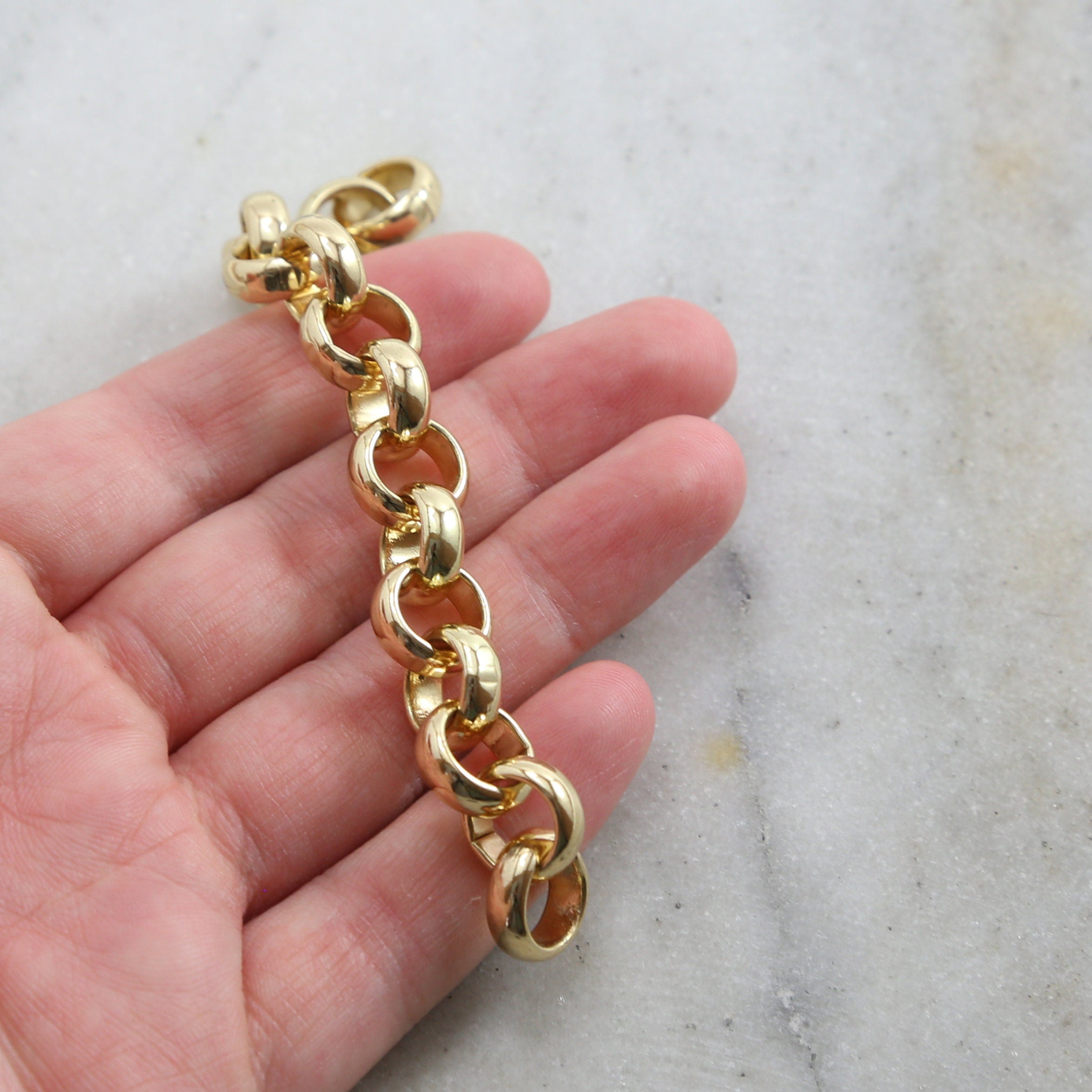 Brass Plated 11mm Extra Large Rolo Openable Thick Chain – Sold by the Foot