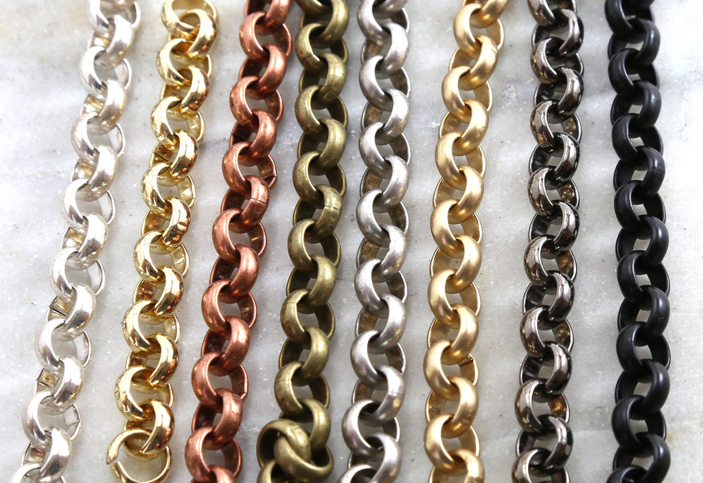Brass Plated 11mm Extra Large Rolo Openable Thick Chain – Sold by the Foot