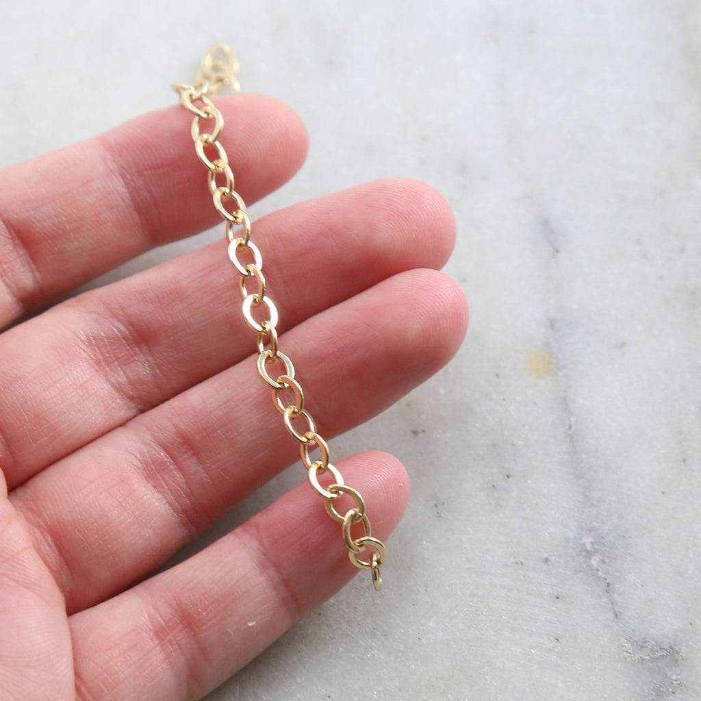 Brass Medium Weight 5mm x 4mm Dainty Flat Oval Extender – Sold by the Foot