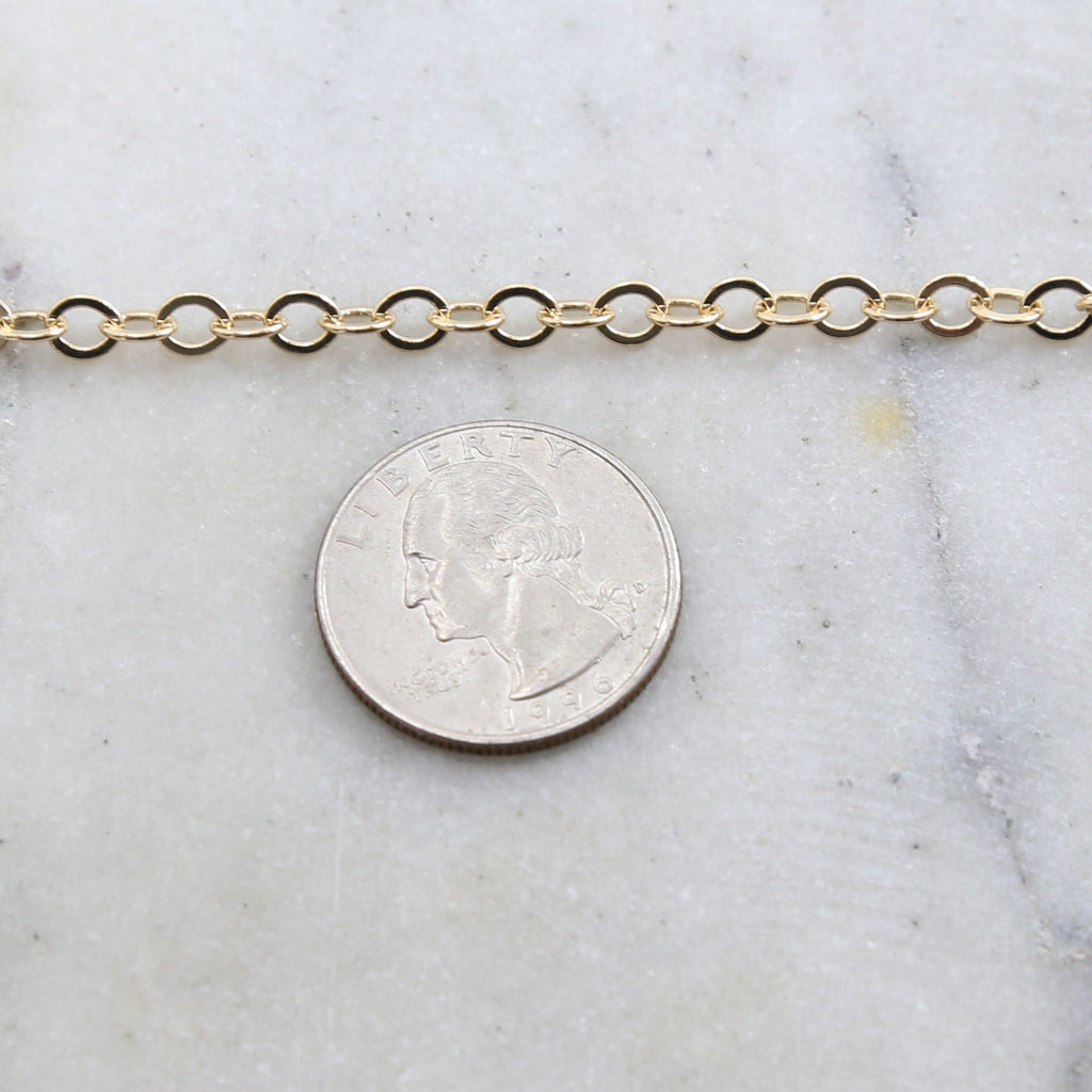 Brass Medium Weight 5mm x 4mm Dainty Flat Oval Extender – Sold by the Foot