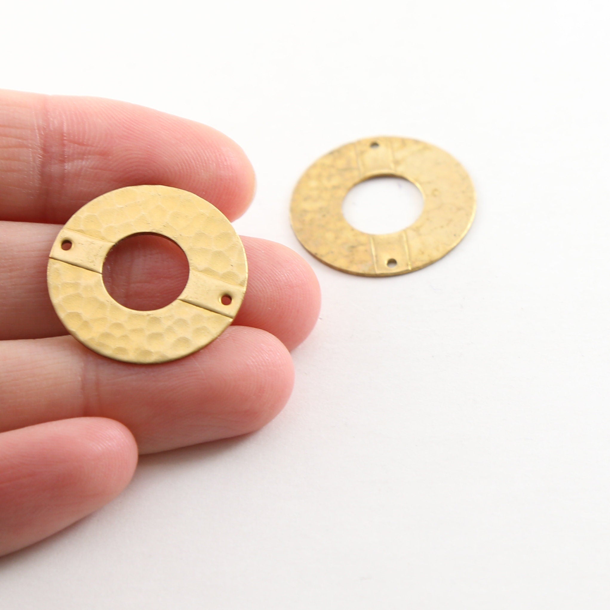 Raw Brass Open Circle 22mm Connector Link Round Charm Textured (2pc)