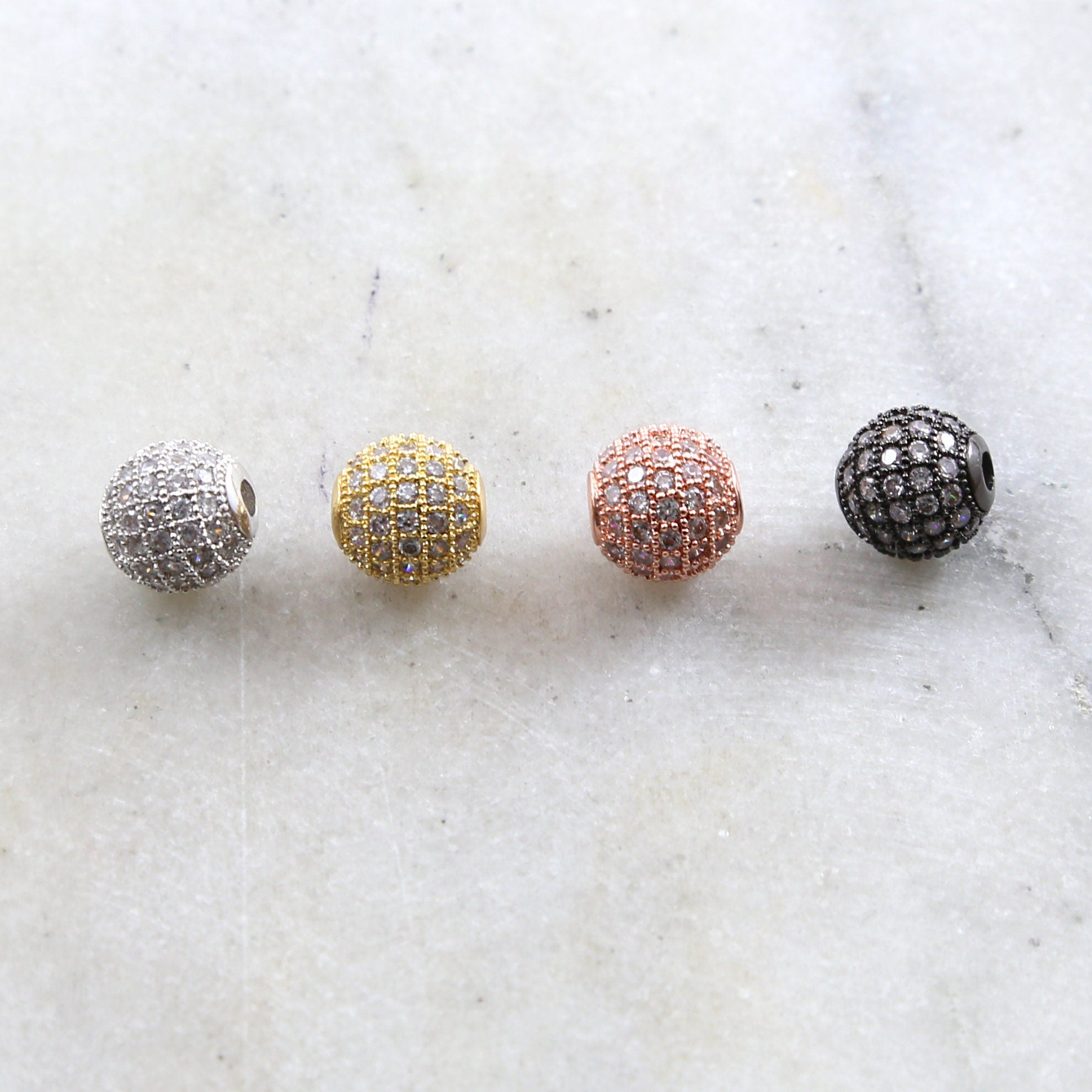 Rhodium Plated 8mm Large Pave Cubic Zirconia Ball Spacer Bead
