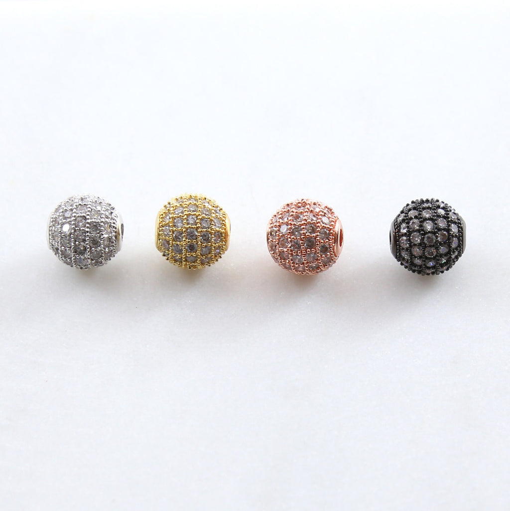 Rhodium Plated 8mm Large Pave Cubic Zirconia Ball Spacer Bead