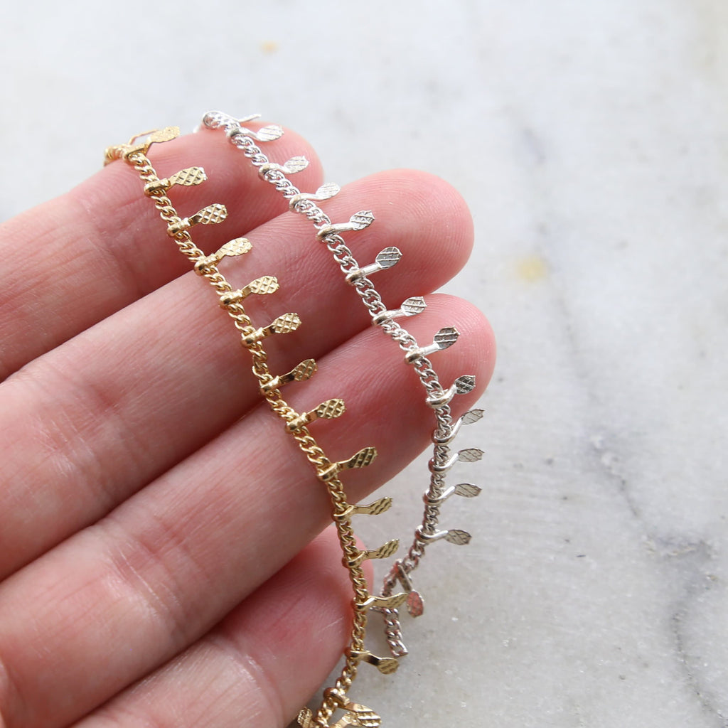 6mmx2mm Brass Gold or Silver Plated Dangle Drop Choker – Sold by the Foot