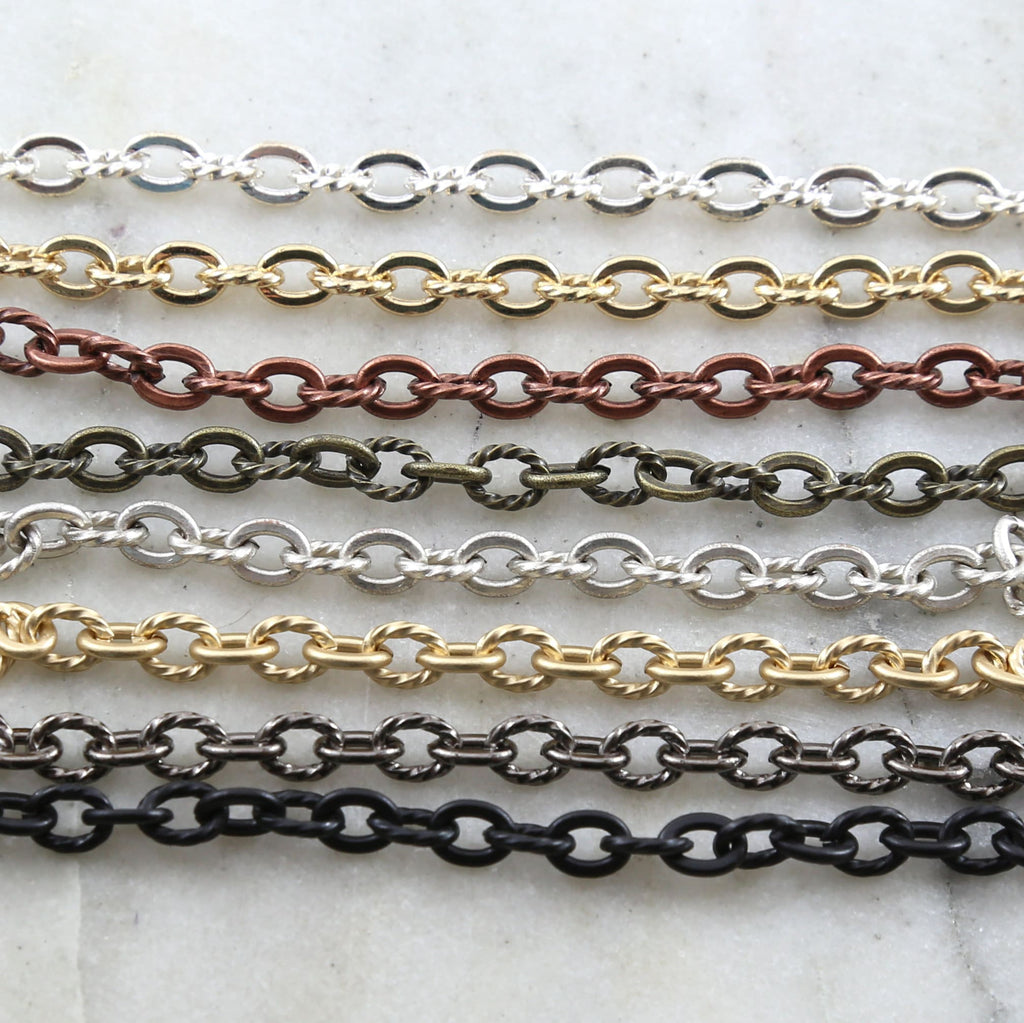 Brass Sturdy 7mm x 5mm Openable Textured Oval Extender – Sold by the Foot