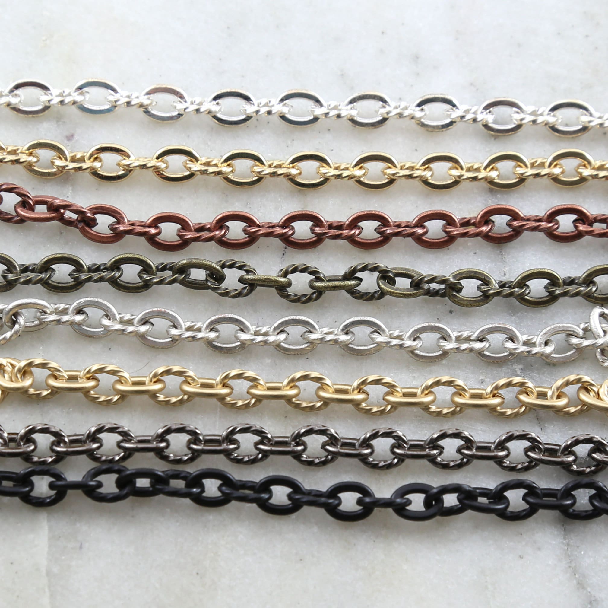 Brass Sturdy 7mm x 5mm Openable Textured Oval Extender – Sold by the Foot