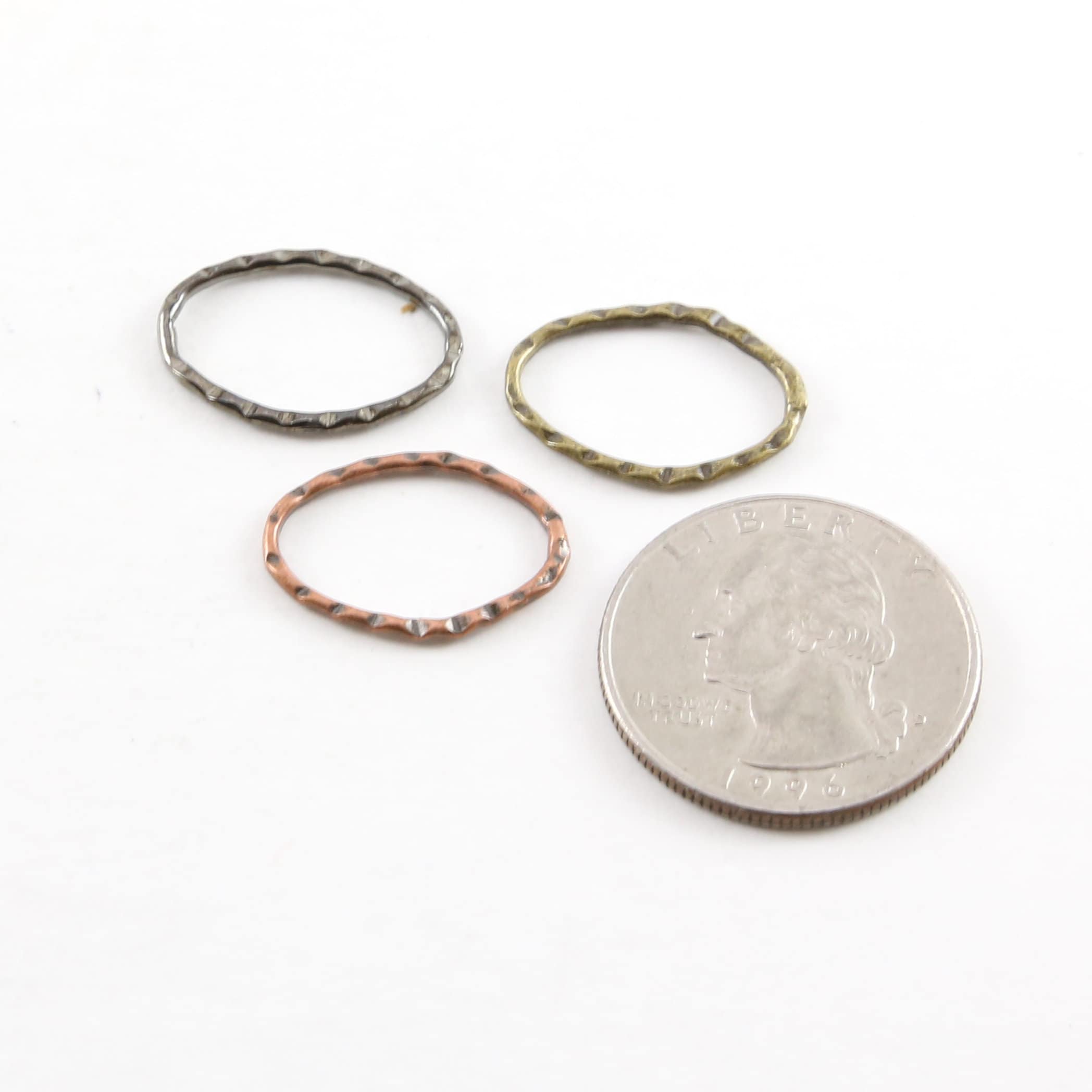 20mmx14mm Pewter Textured Crimped Hammered Oval MetalOpen Circle (4pc)