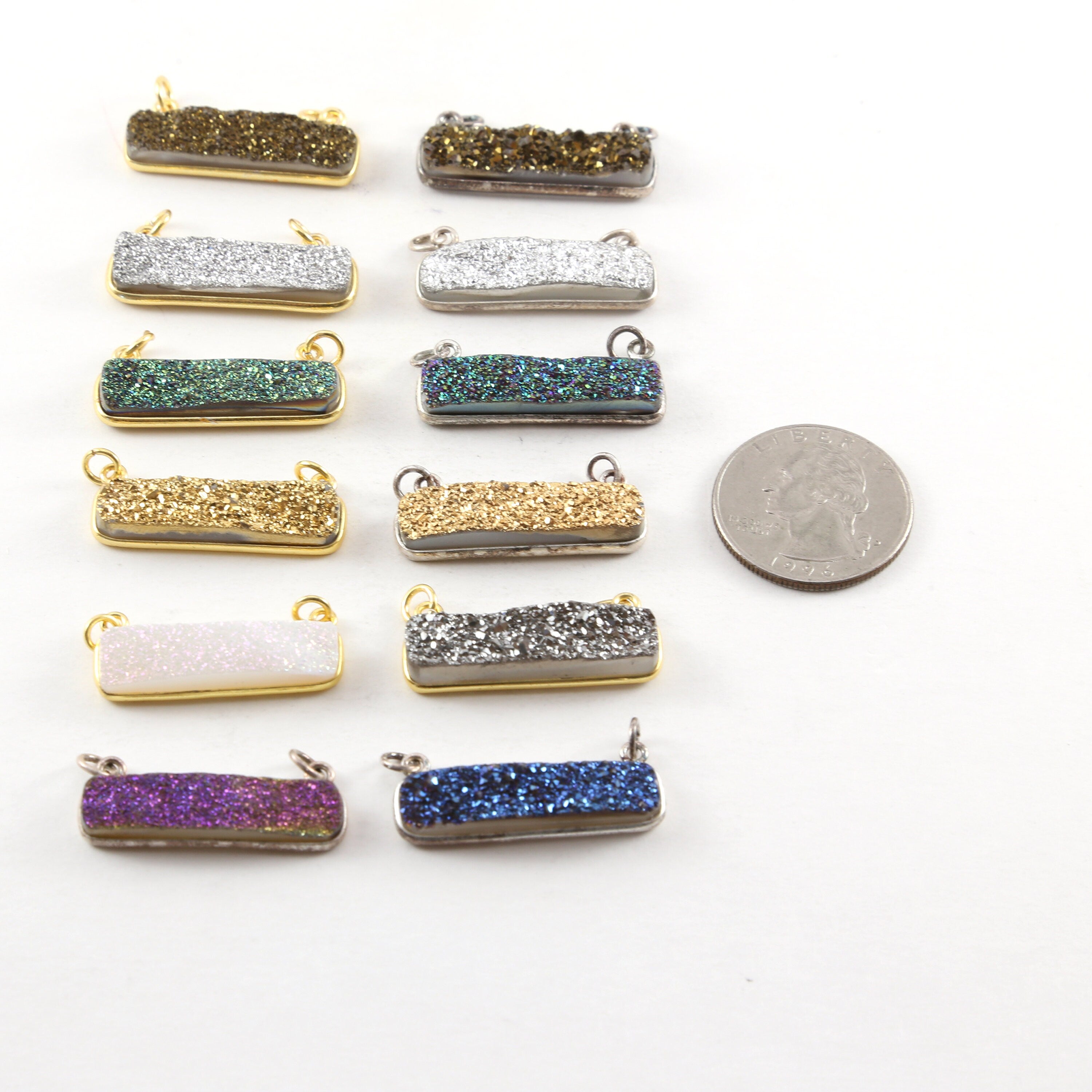 30mmx8mm Sterling Silver or Vermeil Sparkling Druzy Necklace Bar Connector