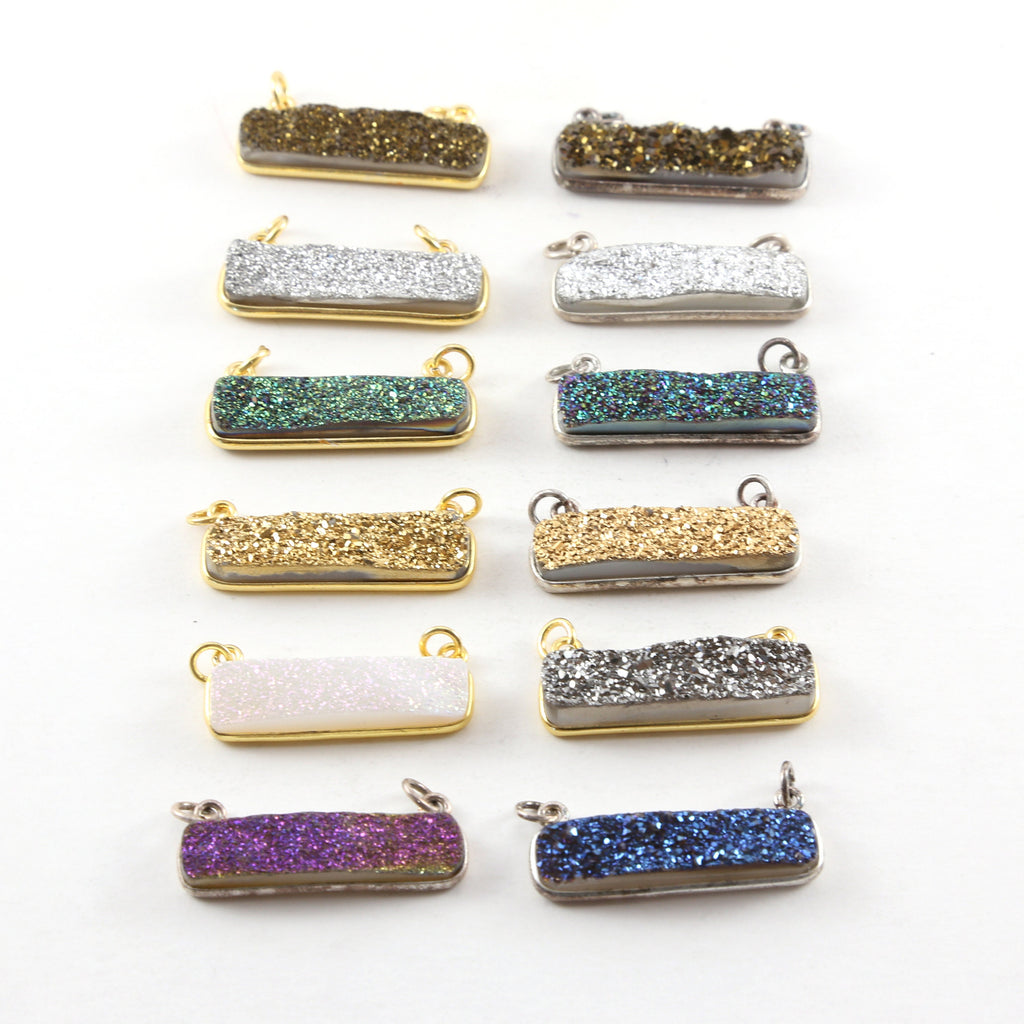 30mmx8mm Sterling Silver or Vermeil Sparkling Druzy Necklace Bar Connector