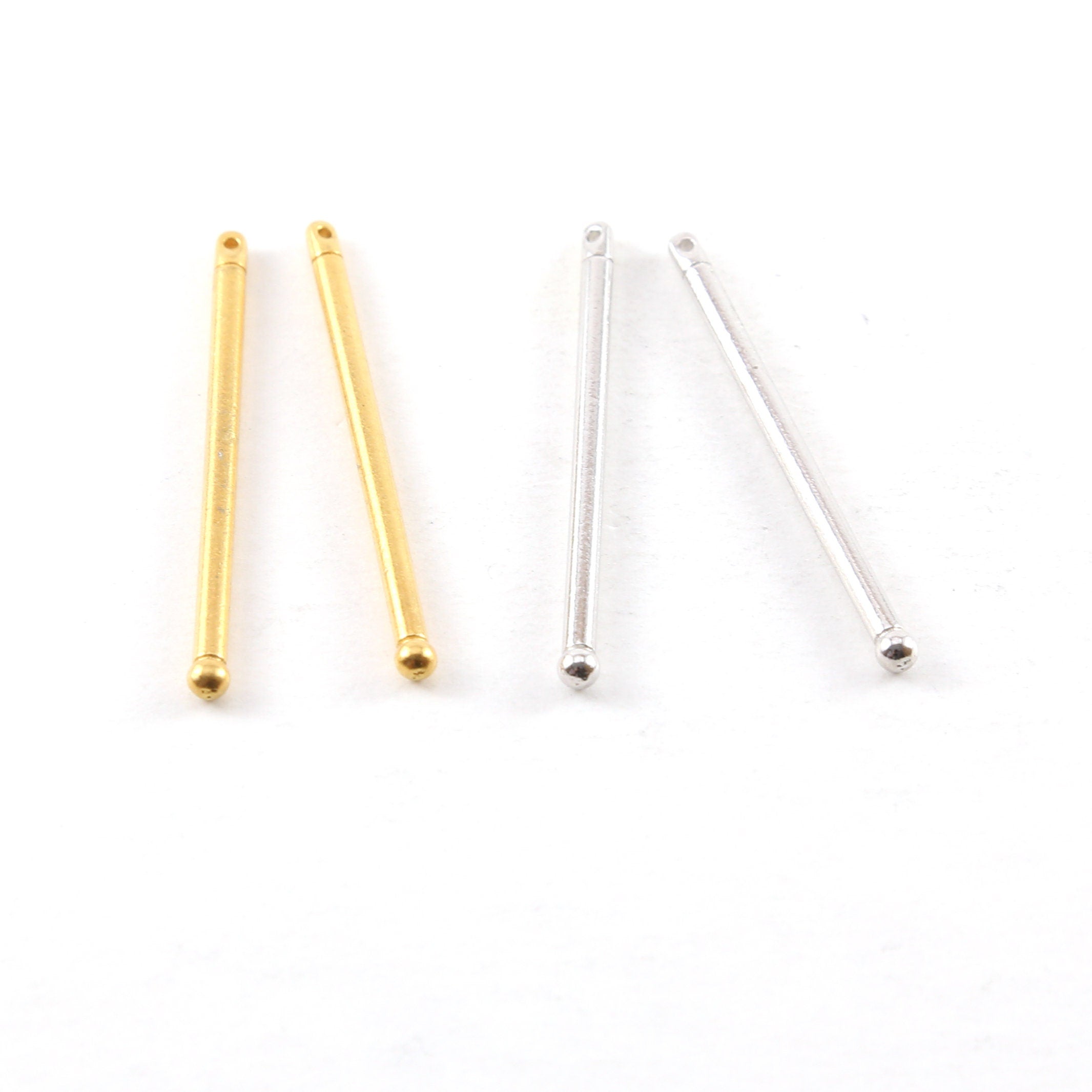 Pewter Metal Long 43mm x 2mm Bar Drop Charm with Ball End (2pc)
