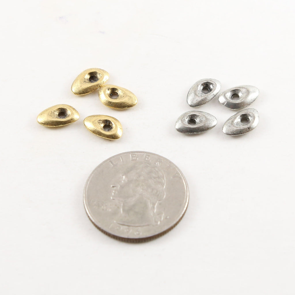 10mmx 6mm Pewter Metal Oblong Abstract Thick Open Oval Teardrop Rounded (4pc)