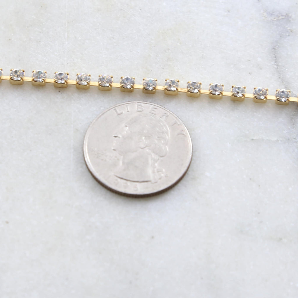 3mm Brass Clear AB or Turquoise Blue Swarovski Rhinestone Chain